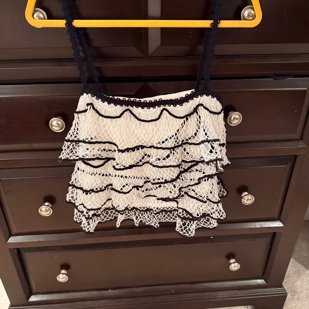 Anthropologie White and Black Crochet Ruffle Camisole - Picture 5 of 11